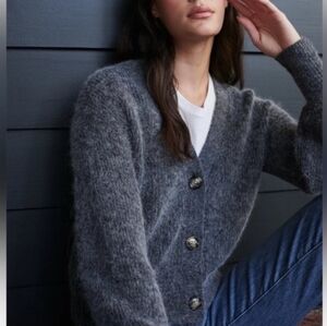 Quince Charcoal Gray Alpaca Bell Sleeve Cardigan Button Sweater